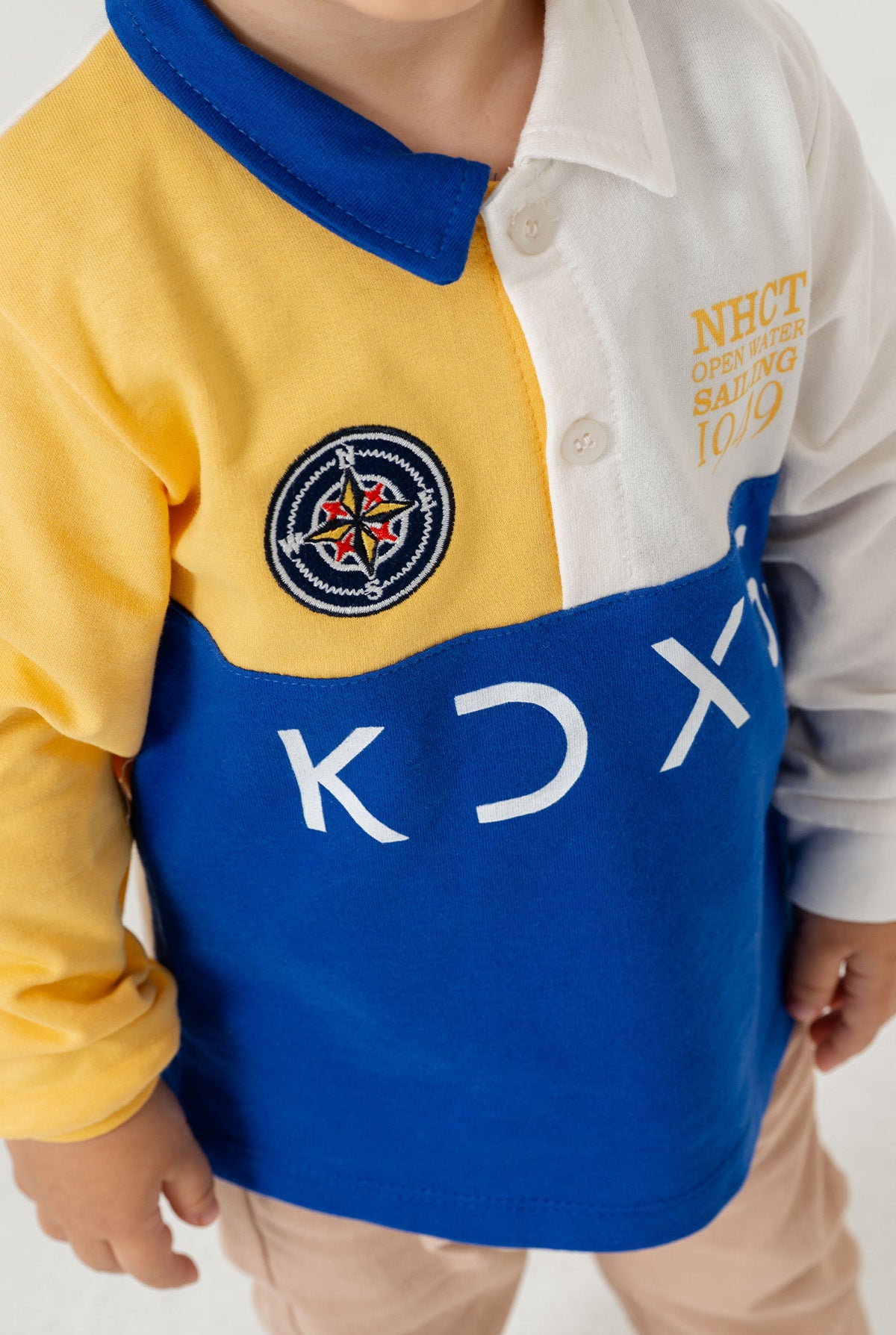 Erkek Bebek Renk Bloklu Uzun Kollu Polo Yaka Sweatshirt